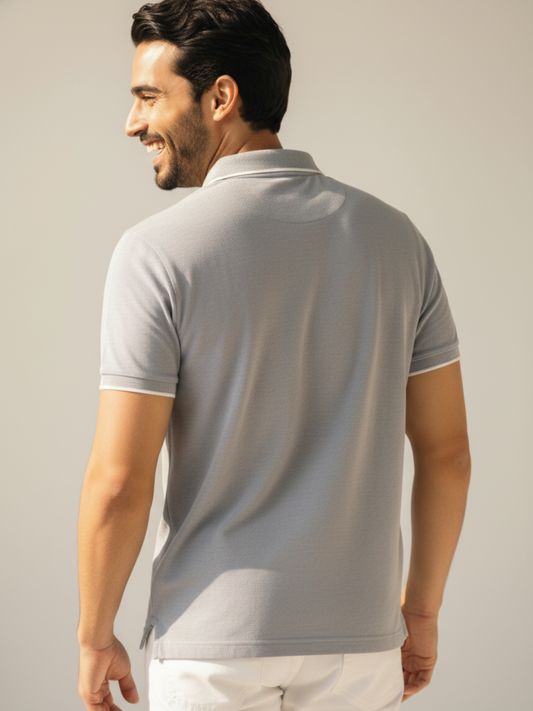 Textured Polo Argent Blue Shirt - Braclo