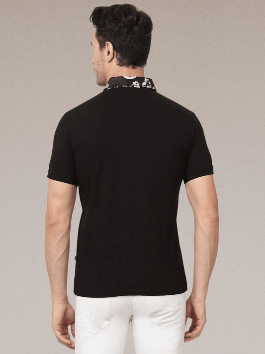 Black Printed Polo Shirt