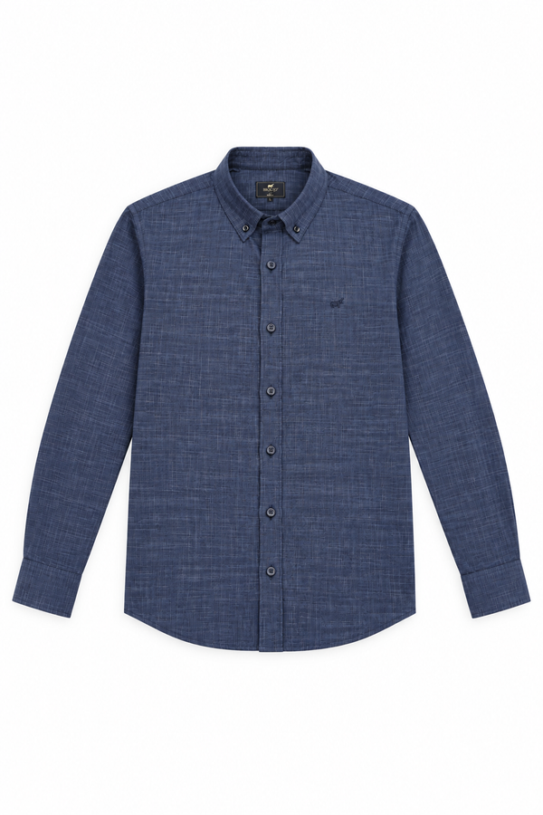 Navy Blue Printed Button Down Shirt