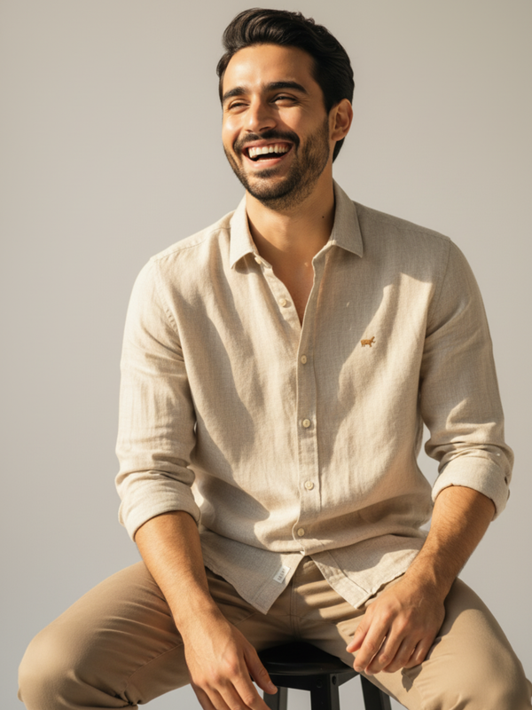 Beige Casual Button Down Shirt - Braclo