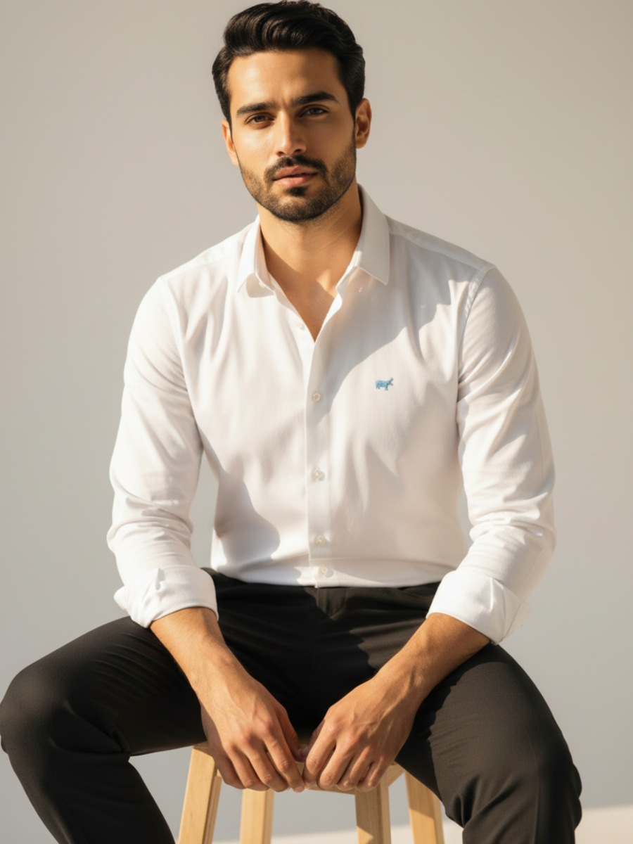 White Casual Blue Emblem Shirt