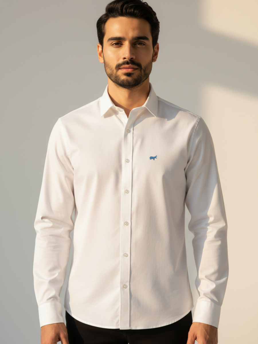 White Casual Blue Emblem Shirt