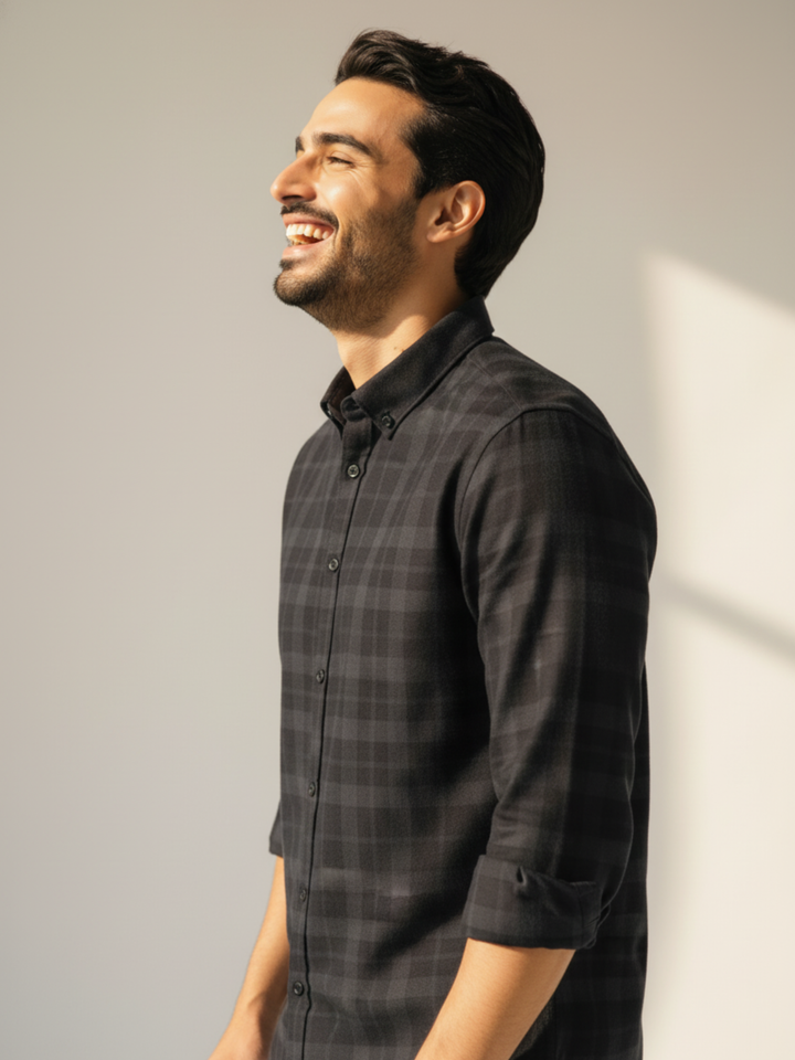 Dark  Checkered Button Down Casual Shirt - Braclo