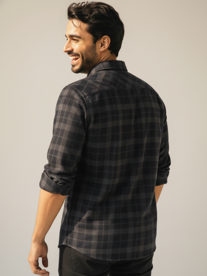Dark  Checkered Button Down Casual Shirt - Braclo