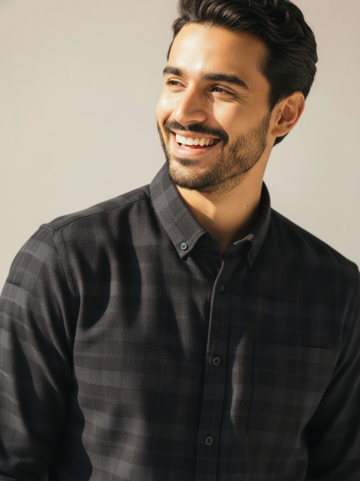 Dark  Checkered Button Down Casual Shirt - Braclo