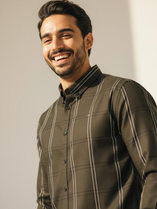 Brown Checkered Casual Button Down Shirt - Braclo