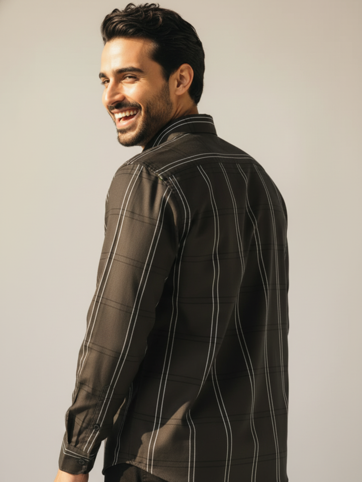 Brown Checkered Casual Button Down Shirt - Braclo