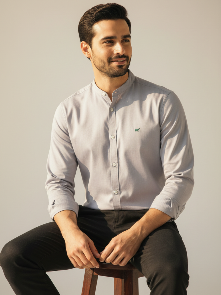Light Grey Mandarin Collar Shirt