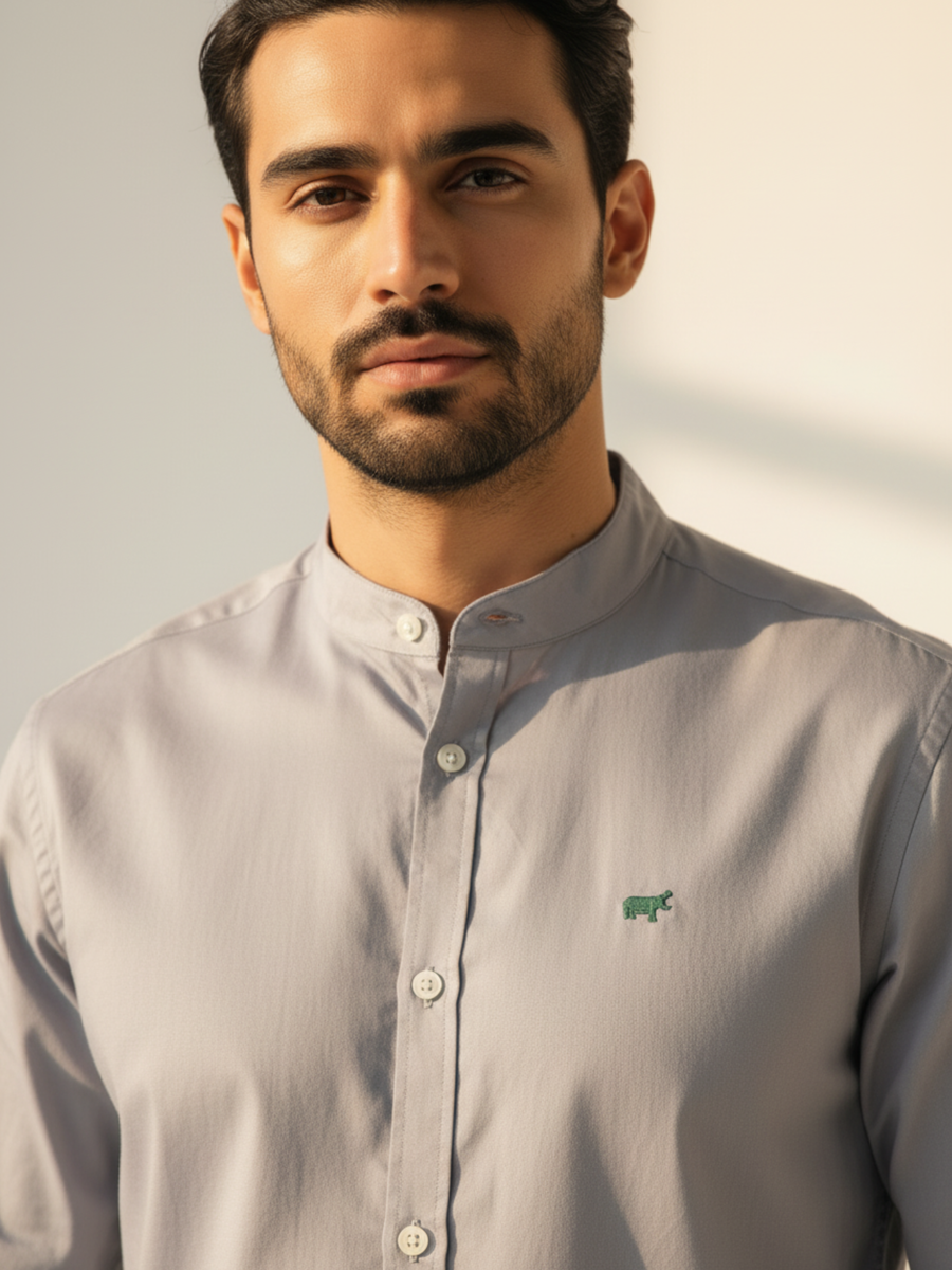 Light Grey Mandarin Collar Shirt