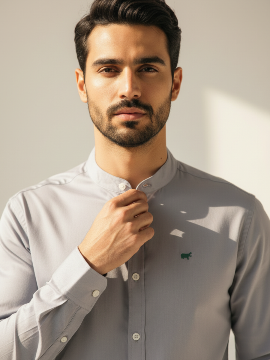 Light Grey Mandarin Collar Shirt