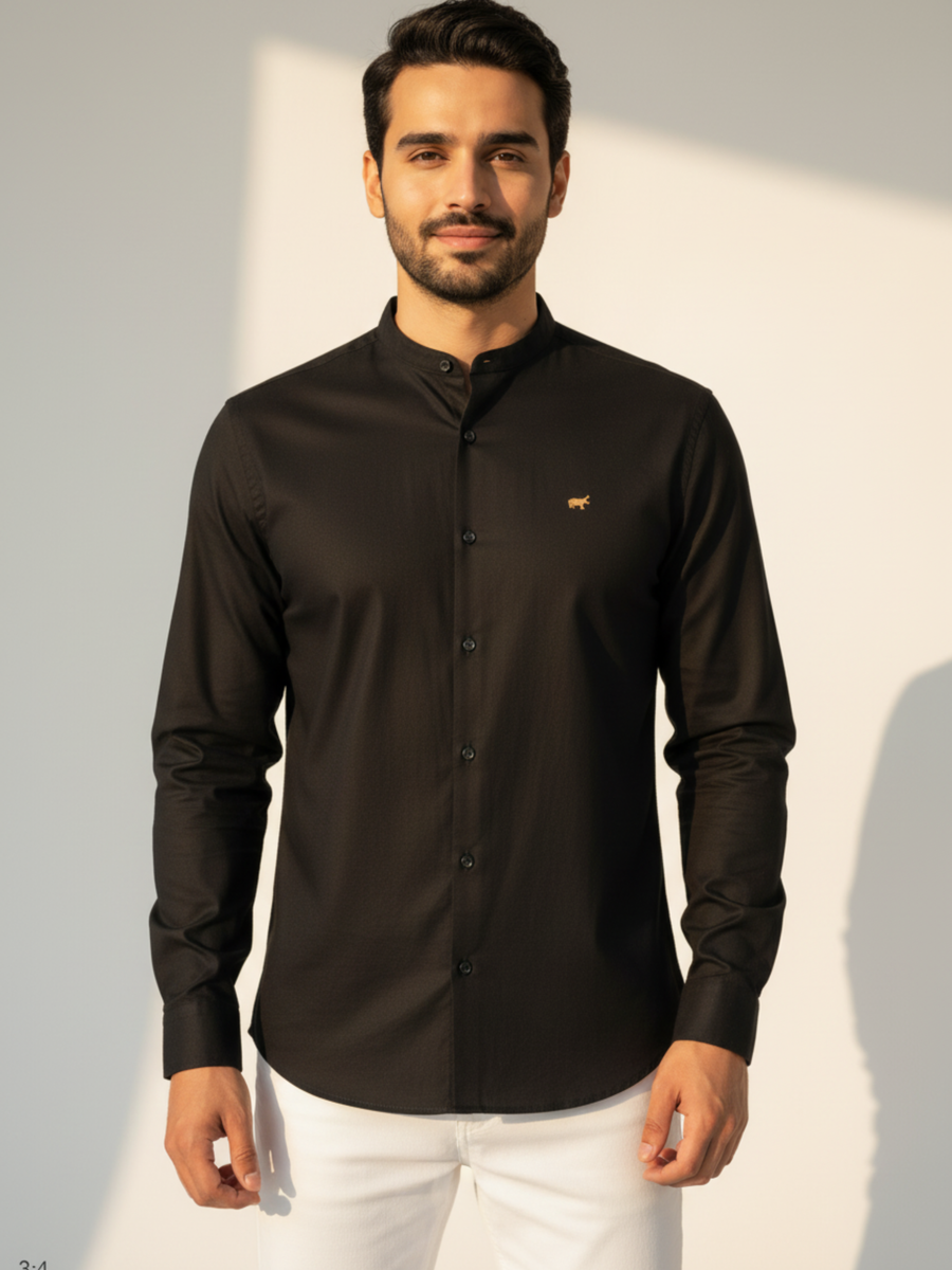 Black Mandarin Collar Shirt