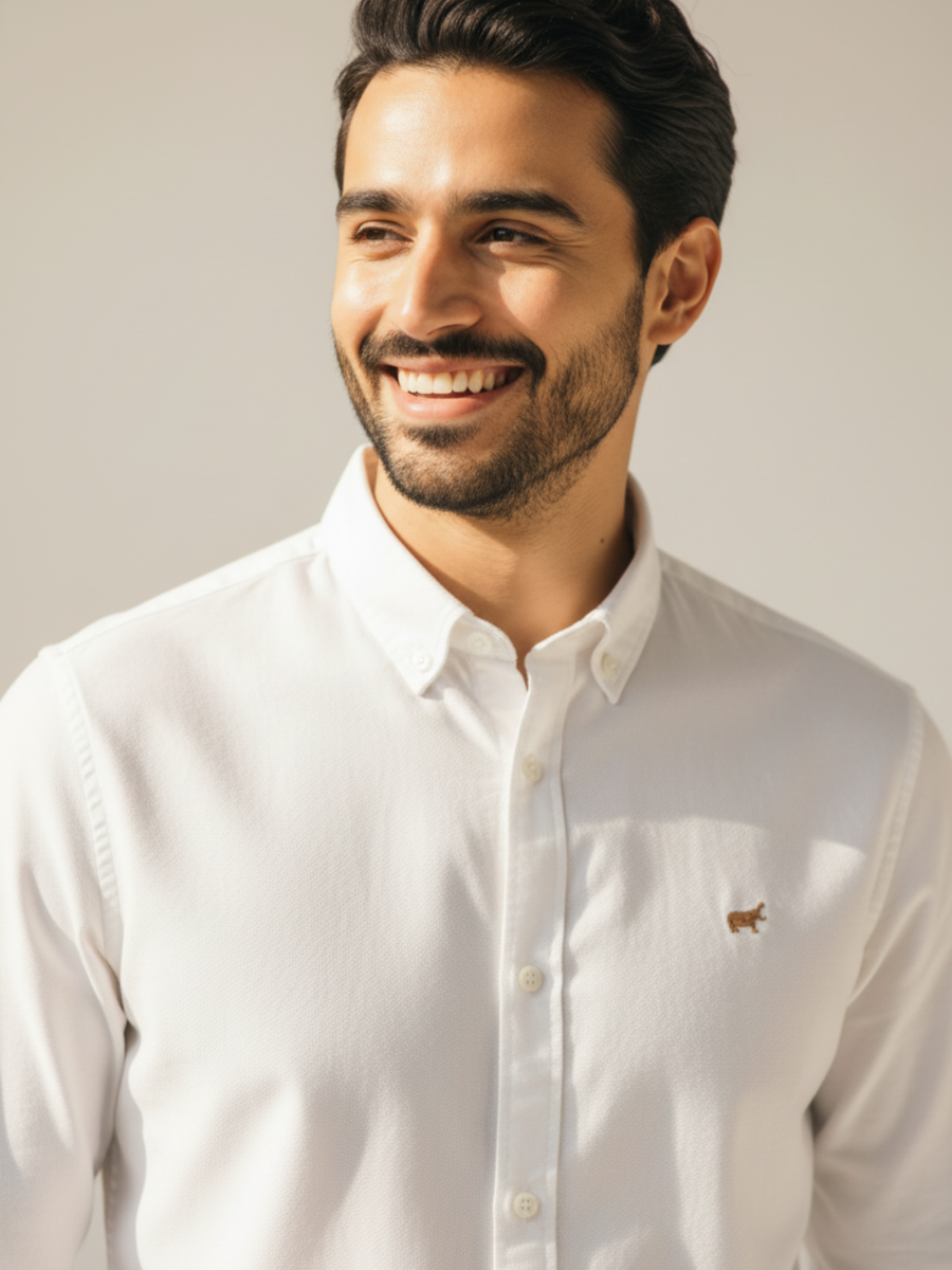White Mandarin Collar Shirt