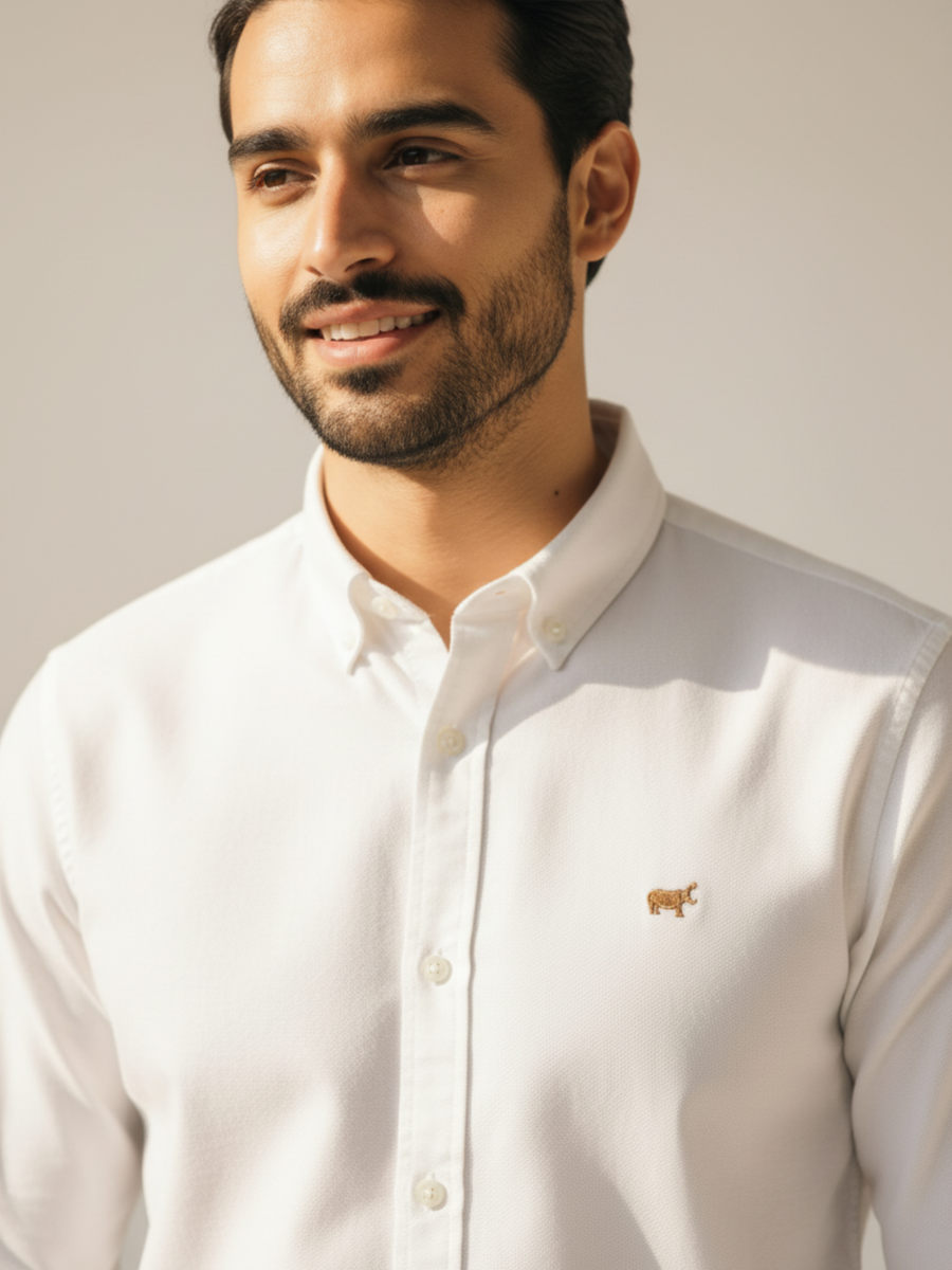 White Mandarin Collar Shirt