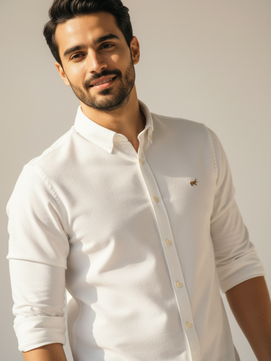 White Mandarin Collar Shirt