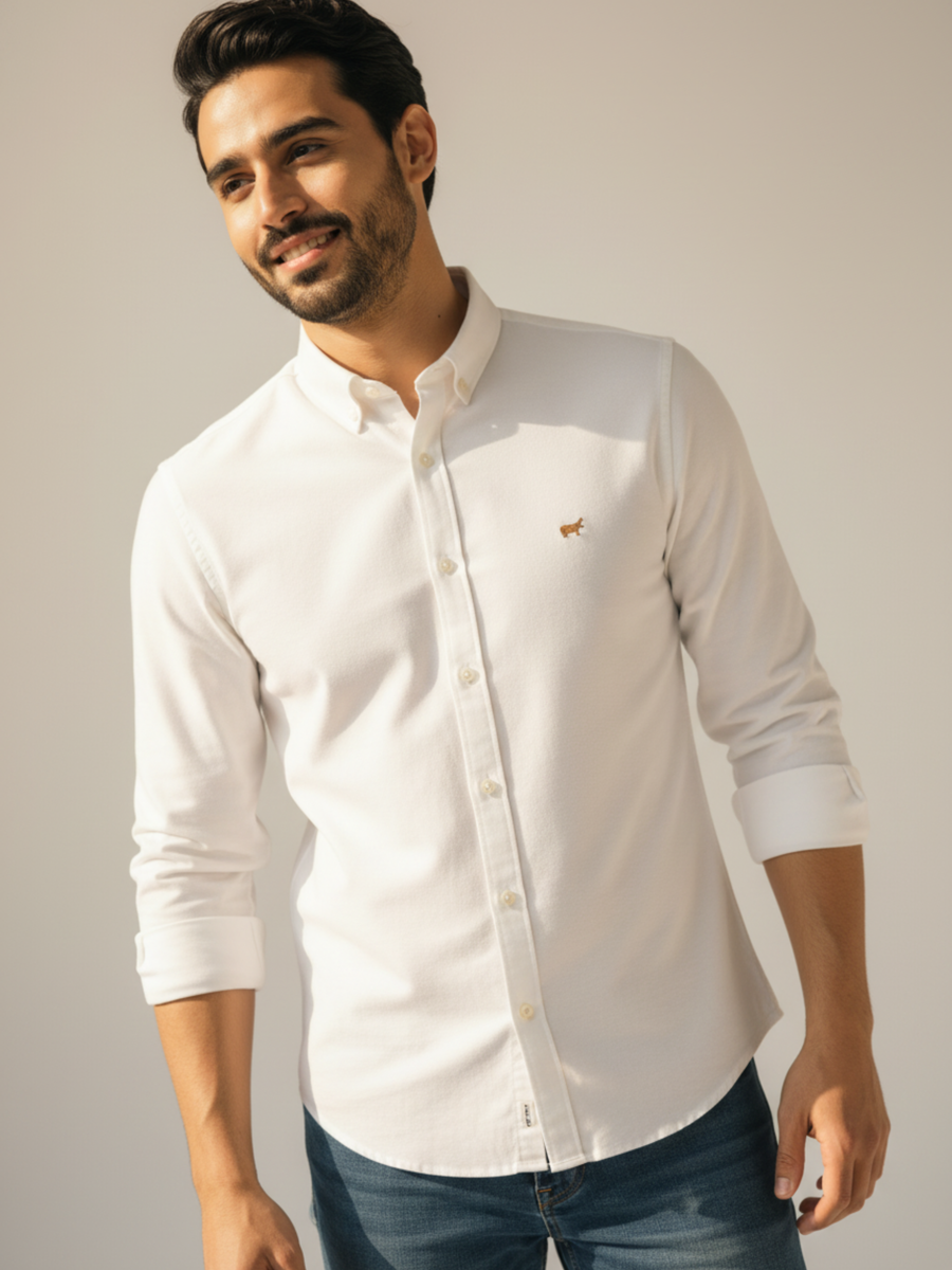White Mandarin Collar Shirt