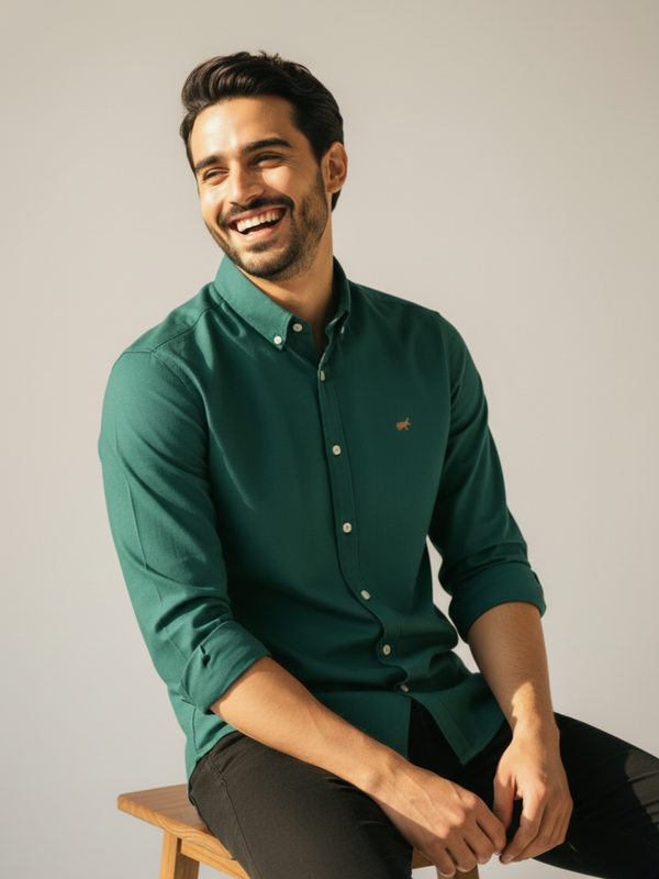 Teal Green Button Down Casual Shirt - Braclo
