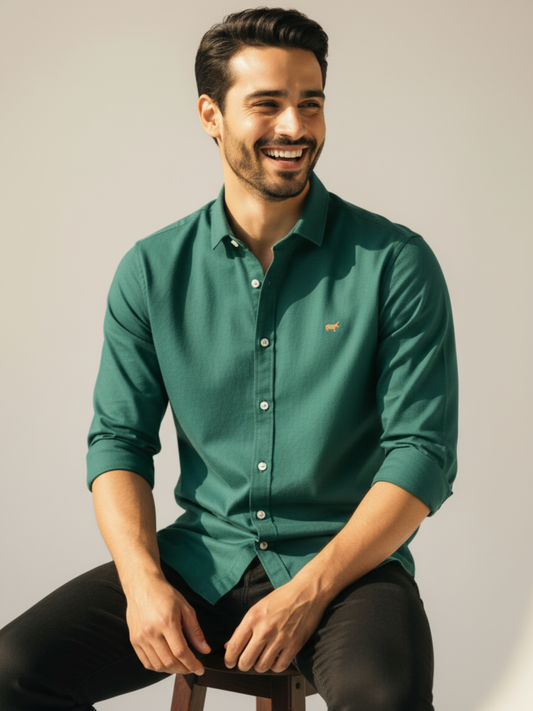 Teal Green Button Down Casual Shirt - Braclo