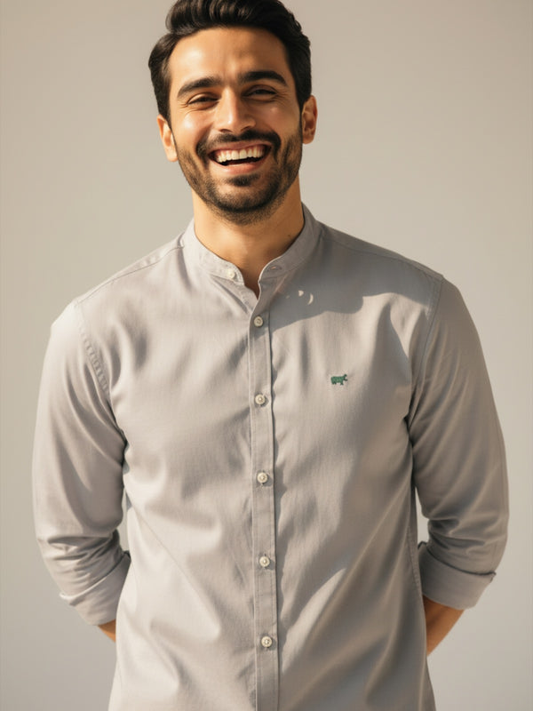 Light Grey Mandarin Collar Shirt