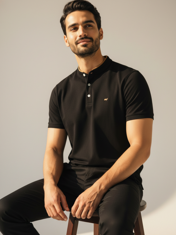 Black Henley Polo Shirt