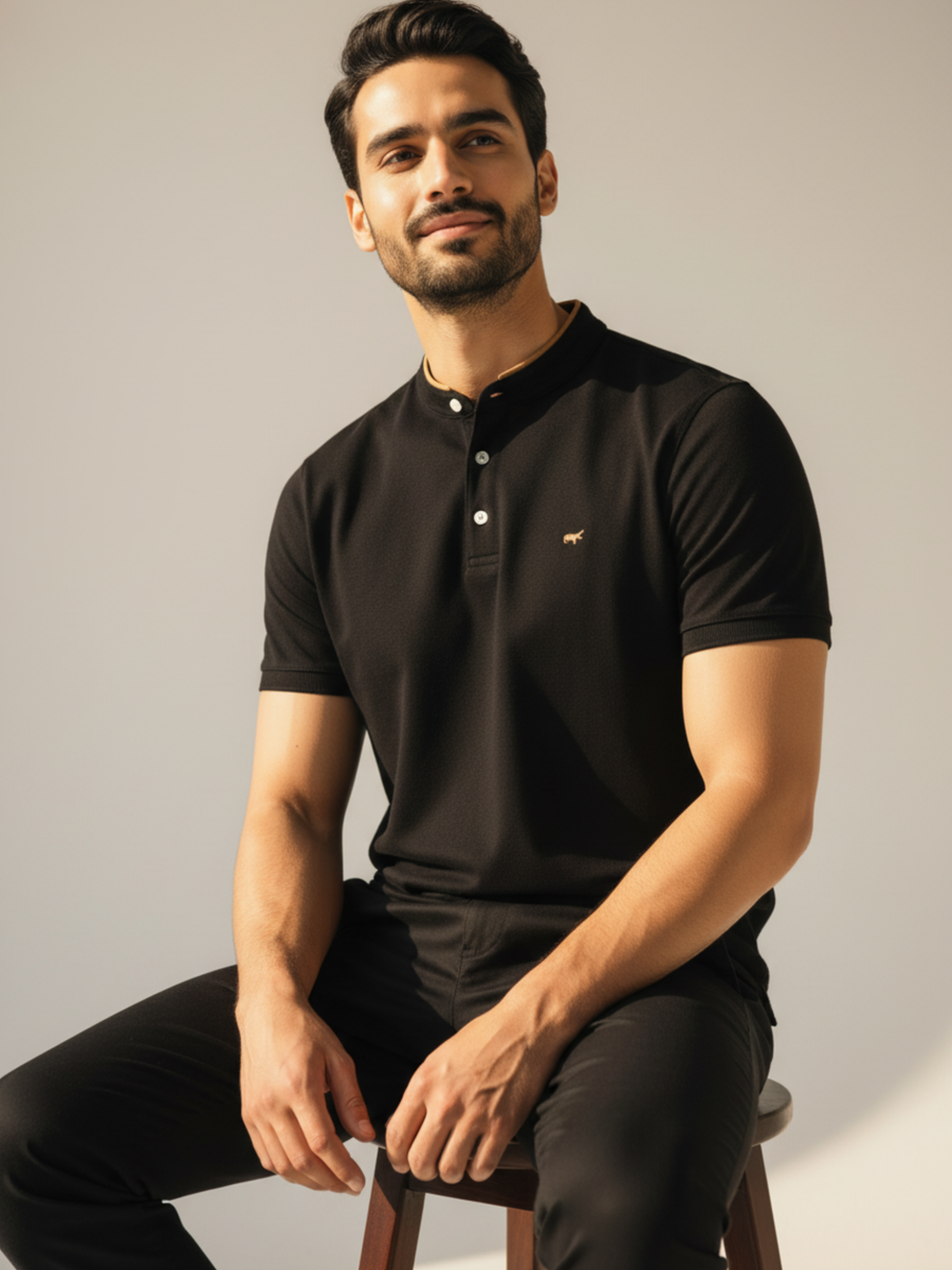 Black Henley Polo Shirt