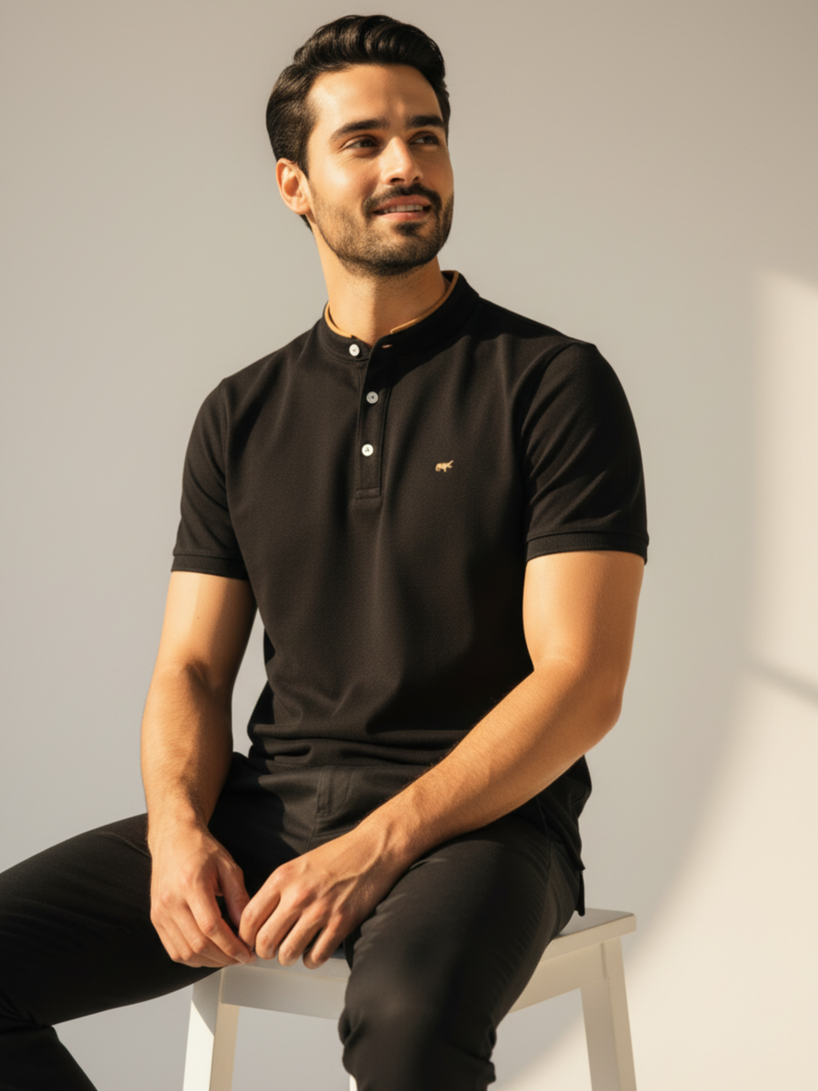 Black Henley Polo Shirt
