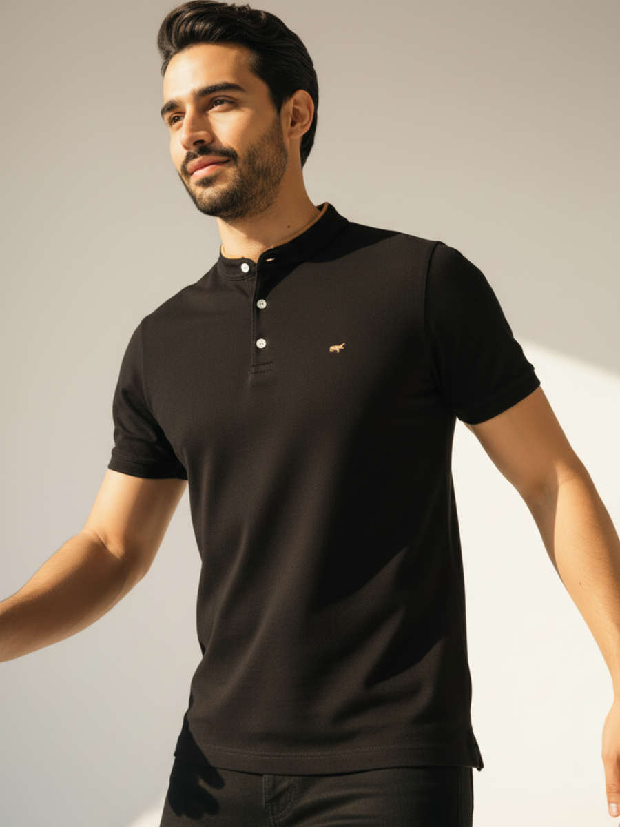 Black Henley Polo Shirt
