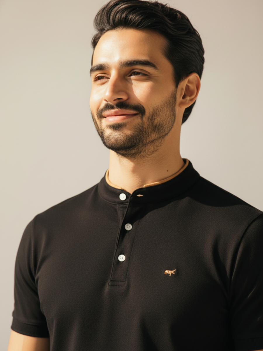 Black Henley Polo Shirt