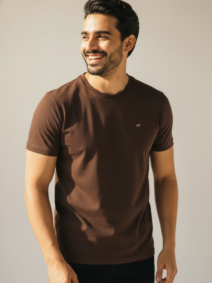 Brown Round Neck T-Shirt - Braclo