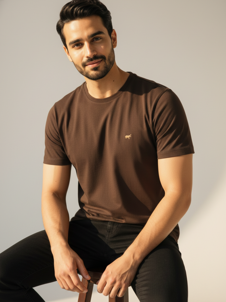Brown Round Neck T-Shirt - Braclo