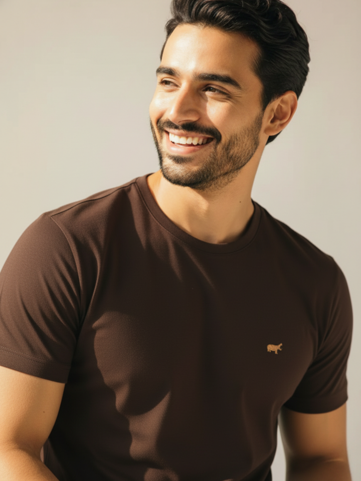 Brown Round Neck T-Shirt - Braclo