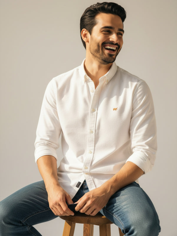 White Mandarin Collar Shirt