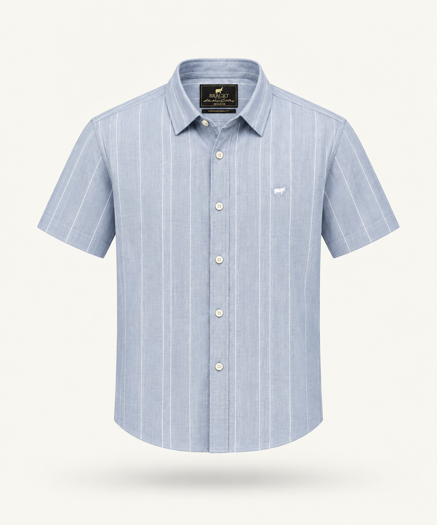 Skyblue Casual Linen Half Shirt