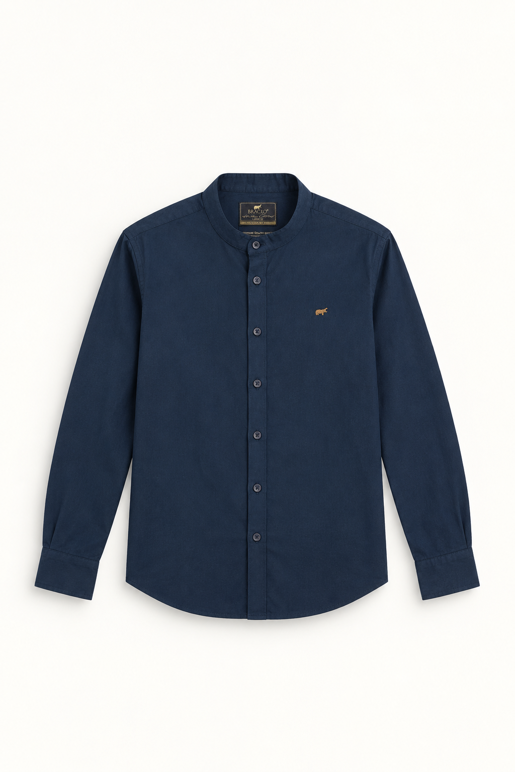 Navy Mandarin Collar Shirt