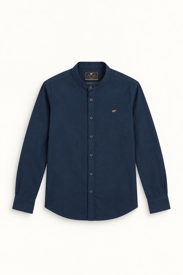 Navy Mandarin Collar Shirt