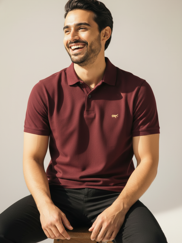 Textured Pique Polo Shirt (Gold Mark Embroidery) - Braclo