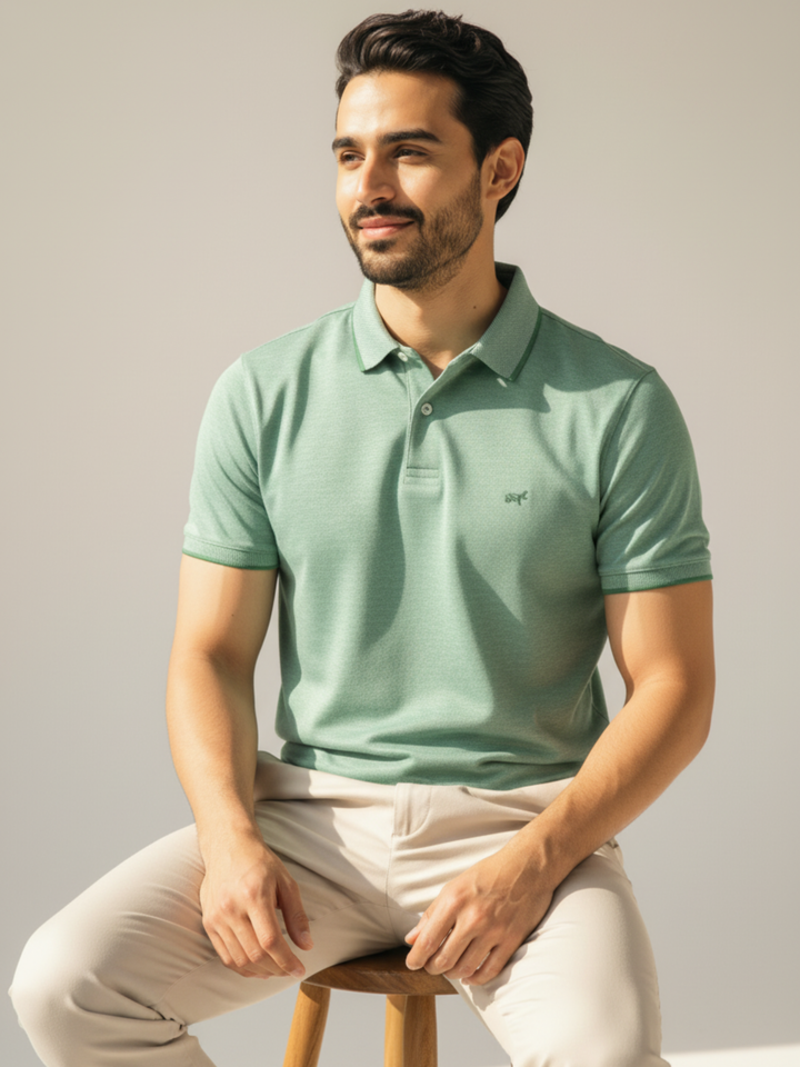 Textured Polo Pastel Green Shirt - Braclo