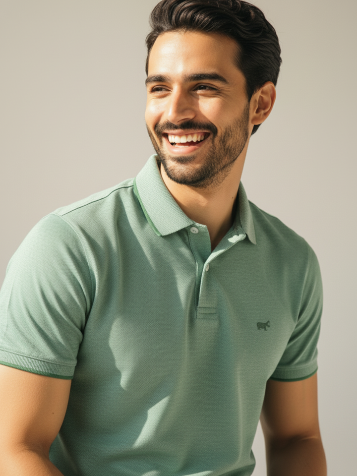 Textured Polo Pastel Green Shirt - Braclo