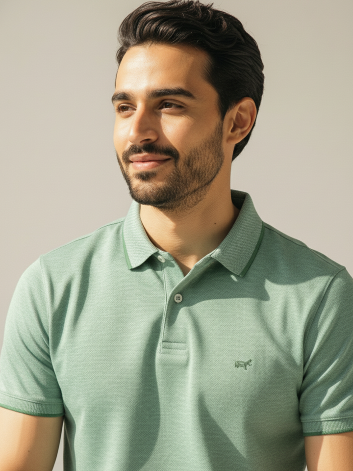 Textured Polo Pastel Green Shirt - Braclo