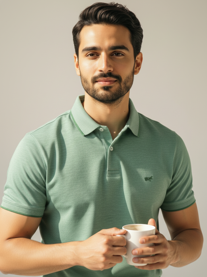 Textured Polo Pastel Green Shirt - Braclo