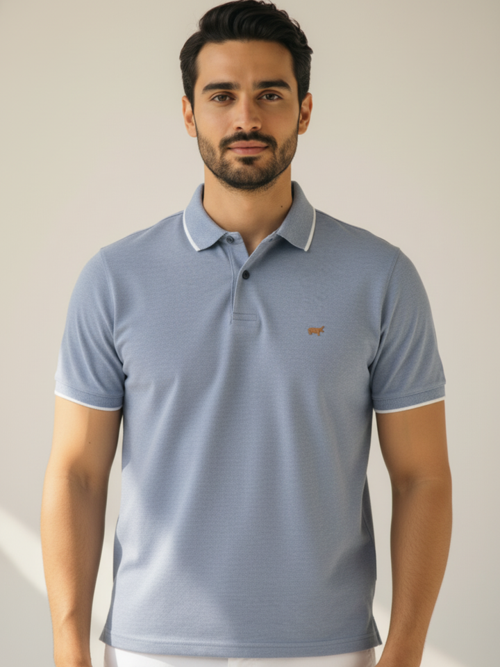 Textured Polo Argent Blue Shirt - Braclo