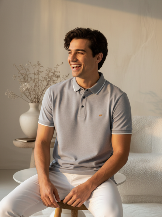 Textured Polo Argent Blue Shirt - Braclo