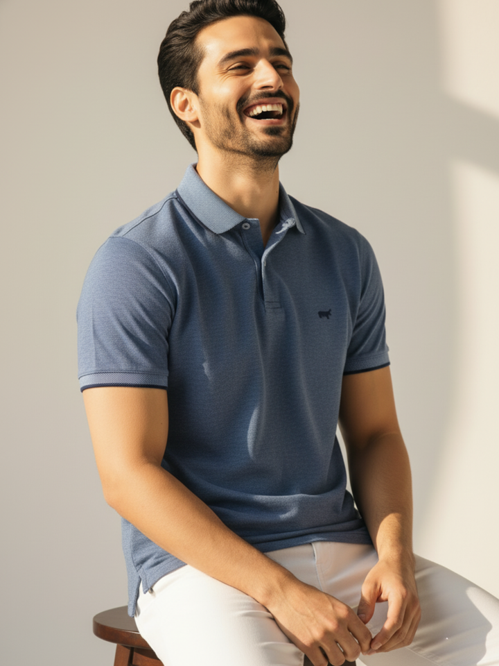 Textured Insignia Blue Polo Shirt - Braclo
