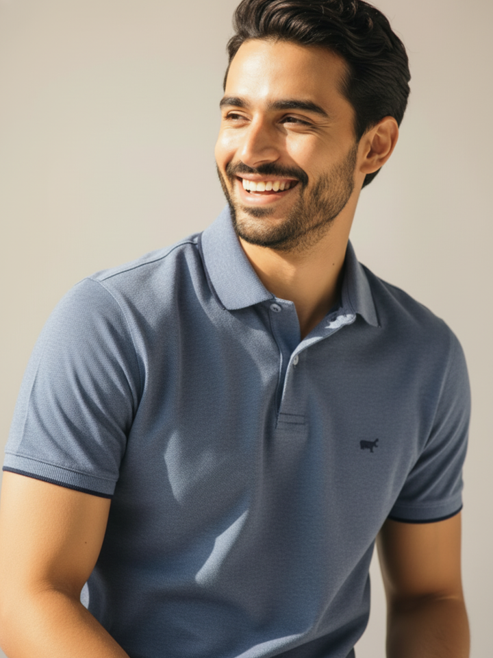 Textured Insignia Blue Polo Shirt - Braclo