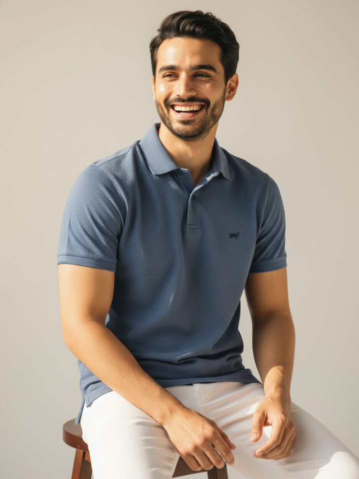 Textured Insignia Blue Polo Shirt - Braclo
