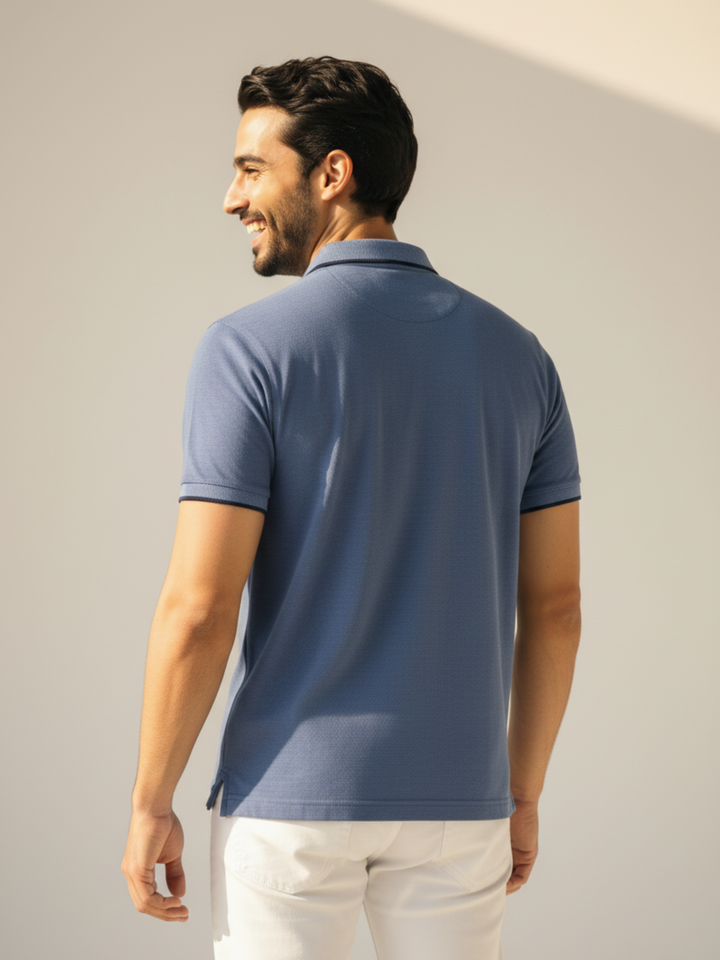 Textured Insignia Blue Polo Shirt - Braclo