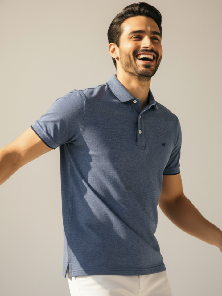 Textured Insignia Blue Polo Shirt - Braclo