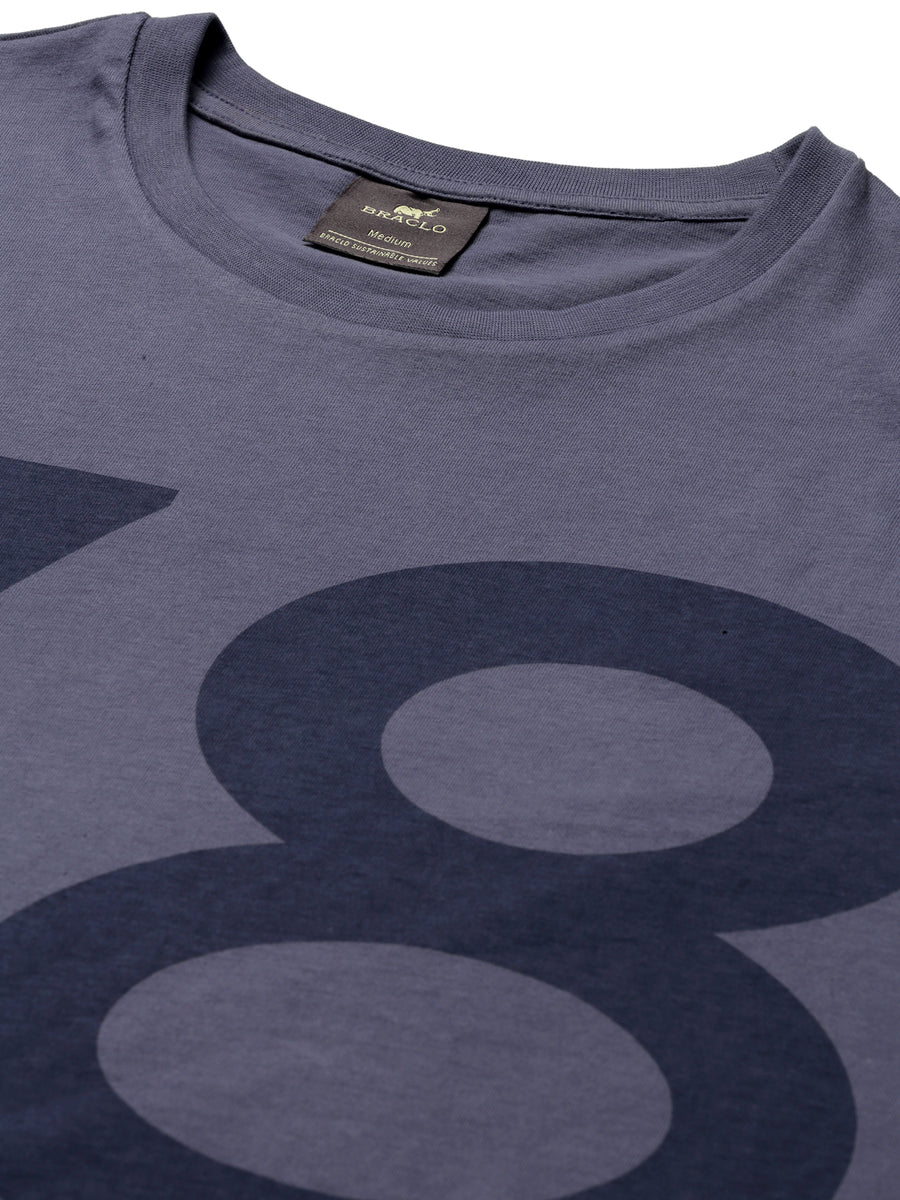 Blue Printed Round Neck Tshirt