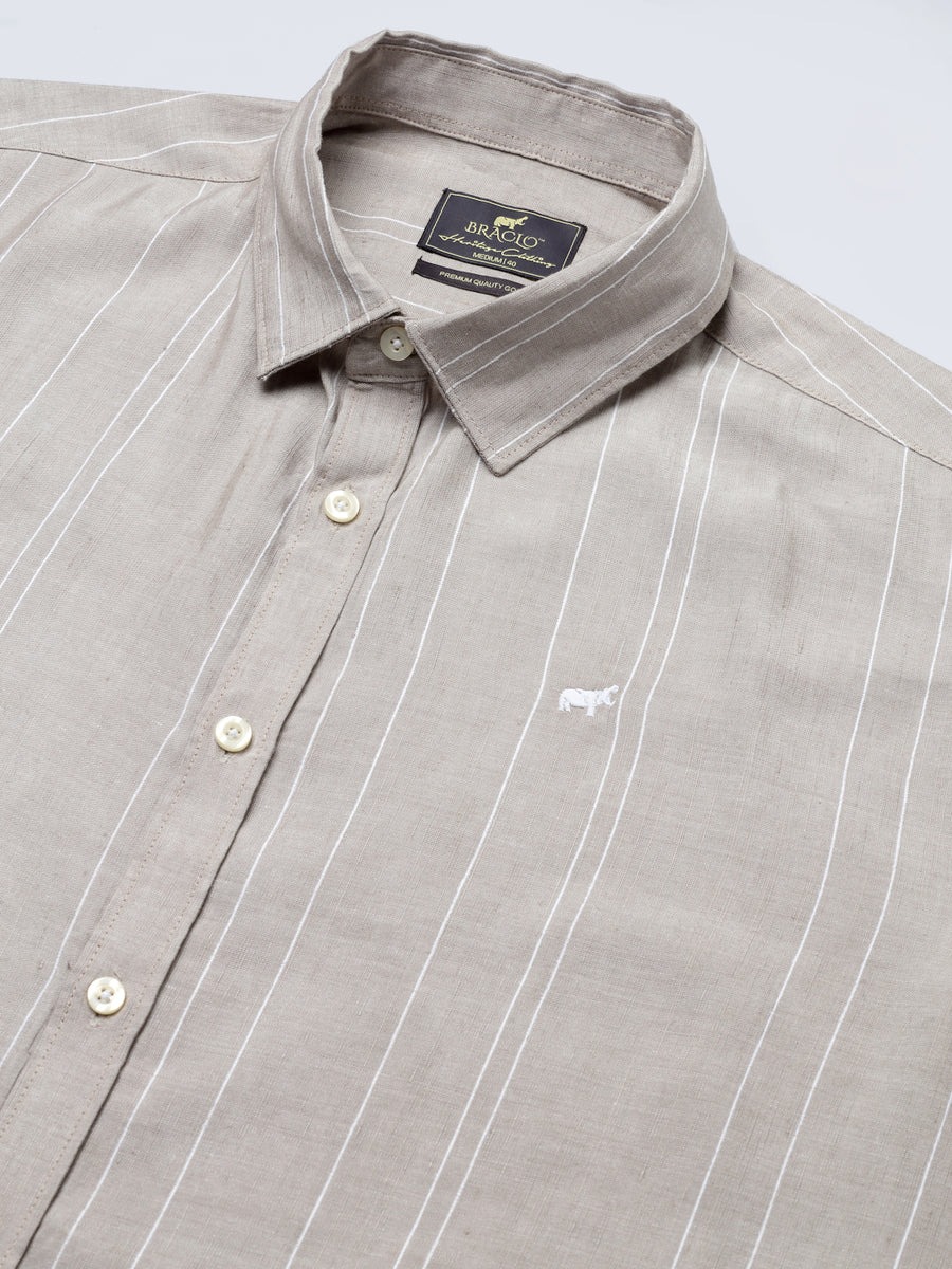 Beige Casual Linen Half Shirt