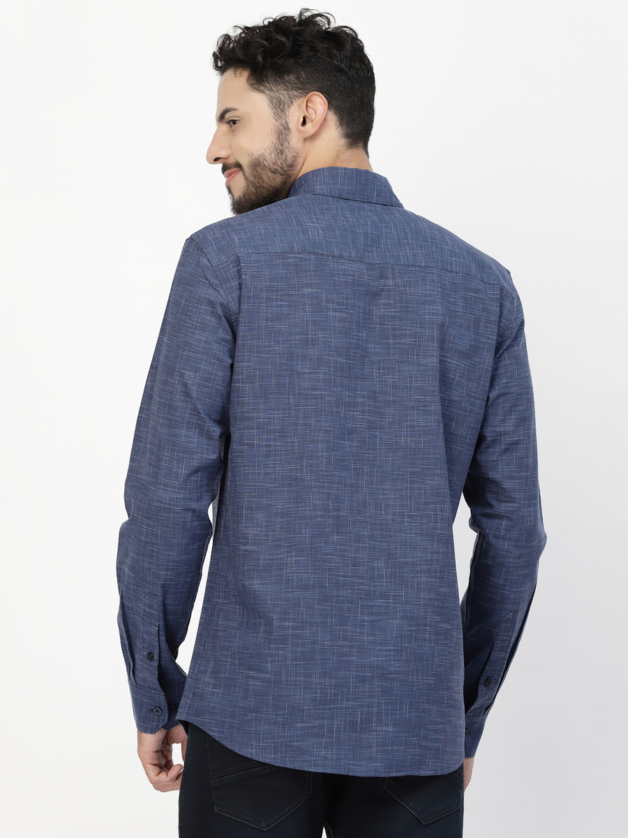 Navy Blue Printed Button Down Shirt