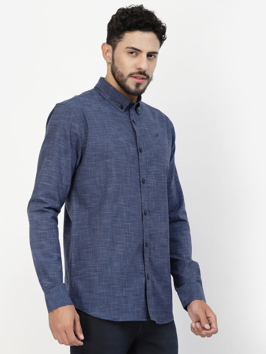 Navy Blue Printed Button Down Shirt